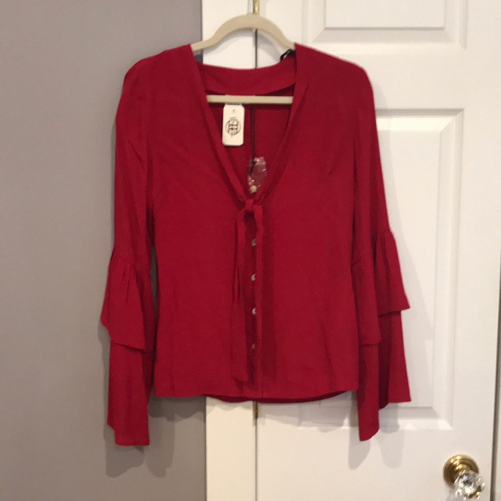 Bell sleeve button up blouse